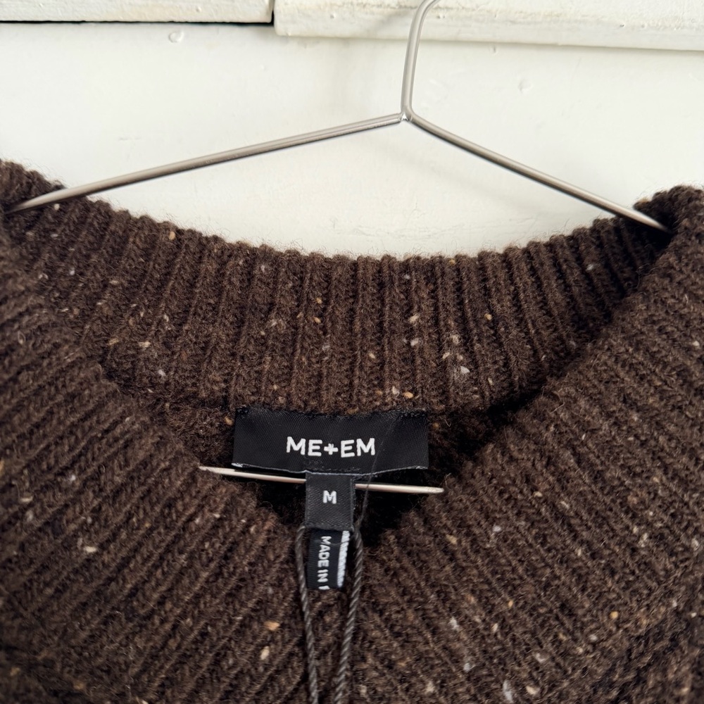 ME+EM Soft Donegal Tweed High V-Neck Crop Jumper - Chocolate - Picture 4 of 7